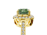 Yellow gold Fancy Green Cushion  Halo Diamond Ring with Split Shank and Four-Prong Setting_64