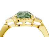 Yellow gold Fancy Green Cushion  Halo Diamond Ring with Tapered Band and Four-Prong Setting_11