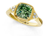 Yellow gold Fancy Green Cushion  Halo Diamond Ring with Tapered Band and Four-Prong Setting_8