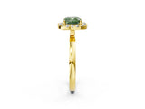 Yellow gold Fancy Green Cushion  Halo Diamond Solitaire with Pavé Band and Four-Prong Setting_116