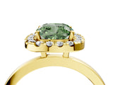 Yellow gold Fancy Green Cushion  Halo Diamond Solitaire with Pavé Band and Four-Prong Setting_118