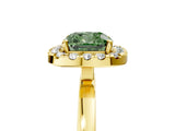 Yellow gold Fancy Green Cushion  Halo Diamond Solitaire with Pavé Band and Four-Prong Setting_119