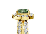 Yellow gold Fancy Green Cushion  Halo Diamond Split Shank Engagement Ring with Prong Setting_37