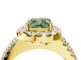 Yellow gold Fancy Green Cushion  Halo Diamond Split Shank Engagement Ring with Prong Setting_47