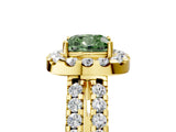 Yellow gold Fancy Green Cushion  Halo Diamond Split Shank Engagement Ring with Prong Setting_48