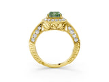 Yellow gold Fancy Green Cushion  Halo Diamond Split Shank Ring with Milgrain Detail_52