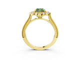 Yellow gold Fancy Green Cushion  Halo Milgrain Pave Diamond Ring with Four-Prong Setting 3