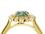 Yellow gold Fancy Green Cushion  Halo Milgrain Pave Diamond Ring with Four-Prong Setting 4