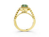 Yellow gold Fancy Green Cushion  Halo Milgrain Solitaire with Bezel Set Side Stones and Pave Band_35