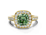 Yellow gold Fancy Green Cushion  Halo Pavé Diamond Engagement Ring with Bezel Setting_37