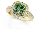 Yellow gold Fancy Green Cushion  Halo Pavé Diamond Engagement Ring with Bezel Setting_38