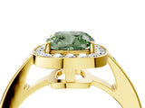 Yellow gold Fancy Green Cushion  Halo Pavé Diamond Engagement Ring with Bezel Setting_41
