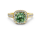 Yellow gold Fancy Green Cushion  Halo Pavé Diamond Engagement Ring with Four-Prong Setting_26