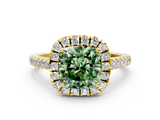 Yellow gold Fancy Green Cushion  Halo Pavé Diamond Engagement Ring with Four-Prong Setting_3