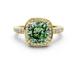 Yellow gold Fancy Green Cushion  Halo Pave Band Solitaire Ring with Prong Setting_65