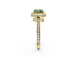 Yellow gold Fancy Green Cushion  Halo Pave Band Solitaire Ring with Prong Setting_67