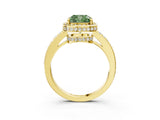 Yellow gold Fancy Green Cushion  Halo Pave Band Solitaire Ring with Prong Setting_68