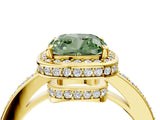 Yellow gold Fancy Green Cushion  Halo Pave Band Solitaire Ring with Prong Setting_69