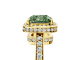 Yellow gold Fancy Green Cushion  Halo Pave Band Solitaire Ring with Prong Setting_70