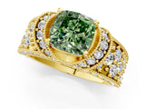 Yellow gold Fancy Green Cushion  Halo Pave Diamond Engagement Ring with Milgrain Detailing_50