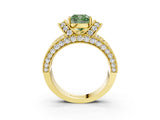 Yellow gold Fancy Green Cushion  Halo Pave Diamond Engagement Ring with Milgrain Detailing_52