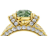 Yellow gold Fancy Green Cushion  Halo Pave Diamond Engagement Ring with Milgrain Detailing_53