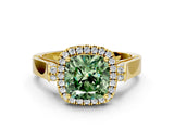 Yellow gold Fancy Green Cushion  Halo Pave Split Shank Prong Setting Ring_81