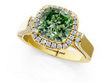 Yellow gold Fancy Green Cushion  Halo Pave Split Shank Prong Setting Ring_82