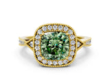 Yellow gold Fancy Green Cushion  Halo Round Diamond Milgrain Pave Engagement Ring_3