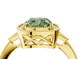 Yellow gold Fancy Green Cushion  Halo Round Diamond Milgrain Pave Engagement Ring_7