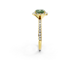 Yellow gold Fancy Green Cushion  Halo Round Diamond Pavé Band Four-Prong Ring_5