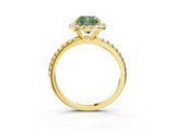Yellow gold Fancy Green Cushion  Halo Round Diamond Pavé Band Four-Prong Ring_6