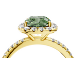 Yellow gold Fancy Green Cushion  Halo Round Diamond Pavé Band Four-Prong Ring_7