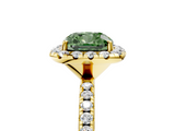 Yellow gold Fancy Green Cushion  Halo Round Diamond Pavé Band Four-Prong Ring_8