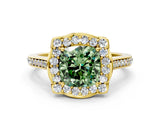 Yellow gold Fancy Green Cushion  Halo Round Diamond Pave Band with Four-Prong Setting_43
