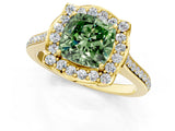 Yellow gold Fancy Green Cushion  Halo Round Diamond Pave Band with Four-Prong Setting_44