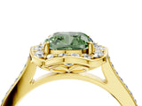 Yellow gold Fancy Green Cushion  Halo Round Diamond Pave Band with Four-Prong Setting_47