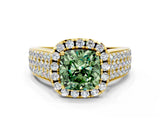 Yellow gold Fancy Green Cushion  Halo Round Diamond Pave Band with Prong Setting 1