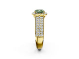 Yellow gold Fancy Green Cushion  Halo Round Diamond Pave Band with Prong Setting 3