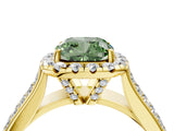Yellow gold Fancy Green Cushion  Halo Round Diamond Pave Band with Prong Setting 5