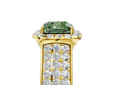 Yellow gold Fancy Green Cushion  Halo Round Diamond Pave Band with Prong Setting