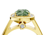 Yellow gold Fancy Green Cushion  Halo Solitaire Diamond Ring with Pave Band and Bezel Setting_53
