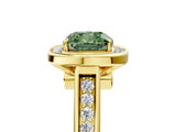 Yellow gold Fancy Green Cushion  Halo Solitaire Diamond Ring with Pave Band and Bezel Setting_54