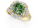 Yellow gold Fancy Green Cushion  Halo Split Shank Diamond Engagement Ring with Pave Band and Four-Prong Setting_55