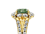 Yellow gold Fancy Green Cushion  Halo Split Shank Diamond Engagement Ring with Pave Band and Four-Prong Setting_59