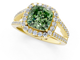 Yellow gold Fancy Green Cushion  Halo Split Shank Diamond Ring with Four-Prong Setting_33