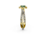 Yellow gold Fancy Green Cushion  Halo Split Shank Diamond Ring with Pavé Setting 2