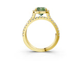 Yellow gold Fancy Green Cushion  Halo Split Shank Diamond Ring with Pavé Setting 3