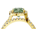 Yellow gold Fancy Green Cushion  Halo Split Shank Diamond Ring with Pavé Setting 4