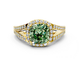 Yellow gold Fancy Green Cushion  Halo Split Shank Diamond Ring with Prong Setting_19